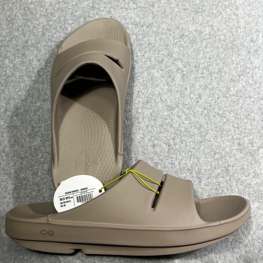 Oofos‎ OOahh Recovery Slides Unisex M13 W15 Nomad Beige Sandal NEW Orthopedic